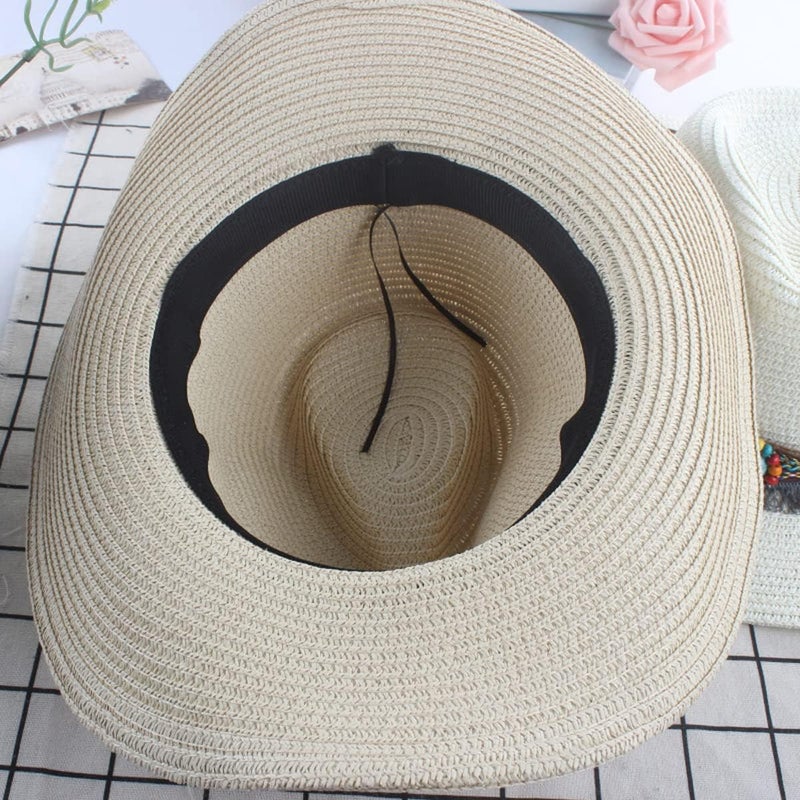 Holiberty Mens Straw Cowgirl Cowboy Hat Women Floppy Packable Wide Brim Sun Hat UPF50 Western Panama Travel Beach Cap Fedora Bucket Hat - Image 3
